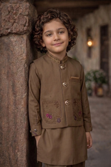 Boys 3 Piece Waistcoat Suit – Kurta Shalwar/Pajama Set - Art 261 Brown