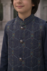 Boys 3 Piece Waistcoat Suit – Kurta Shalwar/Pajama Set - Art 468 Navy Blue