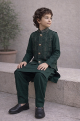 Boys 3 Piece Waistcoat Suit – Kurta Shalwar/Pajama Set - Art 468 Bottle Green