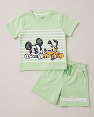 Boys Green Mickey Mouse Character T-Shirt & Shorts Set- BNS2003