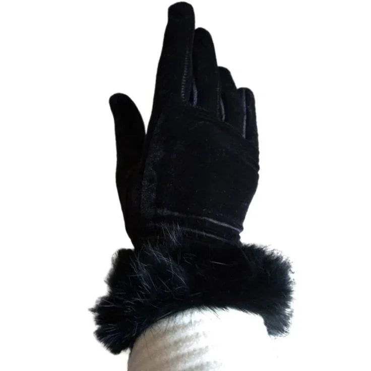 Luxurious Fox Fur Velvet Trimmed Gloves - Maa Sadqay