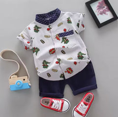 Kids Funky Cotton Shirt with Shorts|Grey Roar - FS1004 - Maa Sadqay