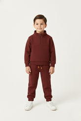 Premium Fleece Unisex Half Zipper Jogger Suit - Maroon