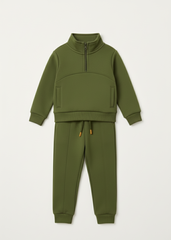 Premium Fleece Unisex Half Zipper Jogger Suit - Olive
