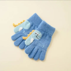 Kids Warm Woolen Premium Plush Gloves - Dino Thumb 6-12 y