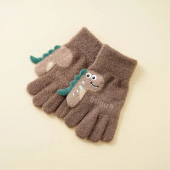 Kids Warm Woolen Premium Plush Gloves - Dino Thumb 6-12 y