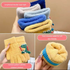 Kids Warm Woolen Premium Plush Gloves - Dino Thumb 6-12 y