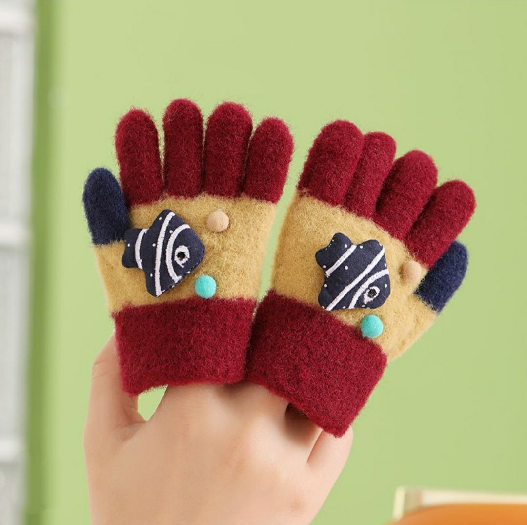 Kids Warm Woolen Premium Plush Gloves - FISHY 1-3 y
