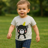 Kids Cotton T-Shirt & Shorts Set |Chill out Bear -Grey -CS1116