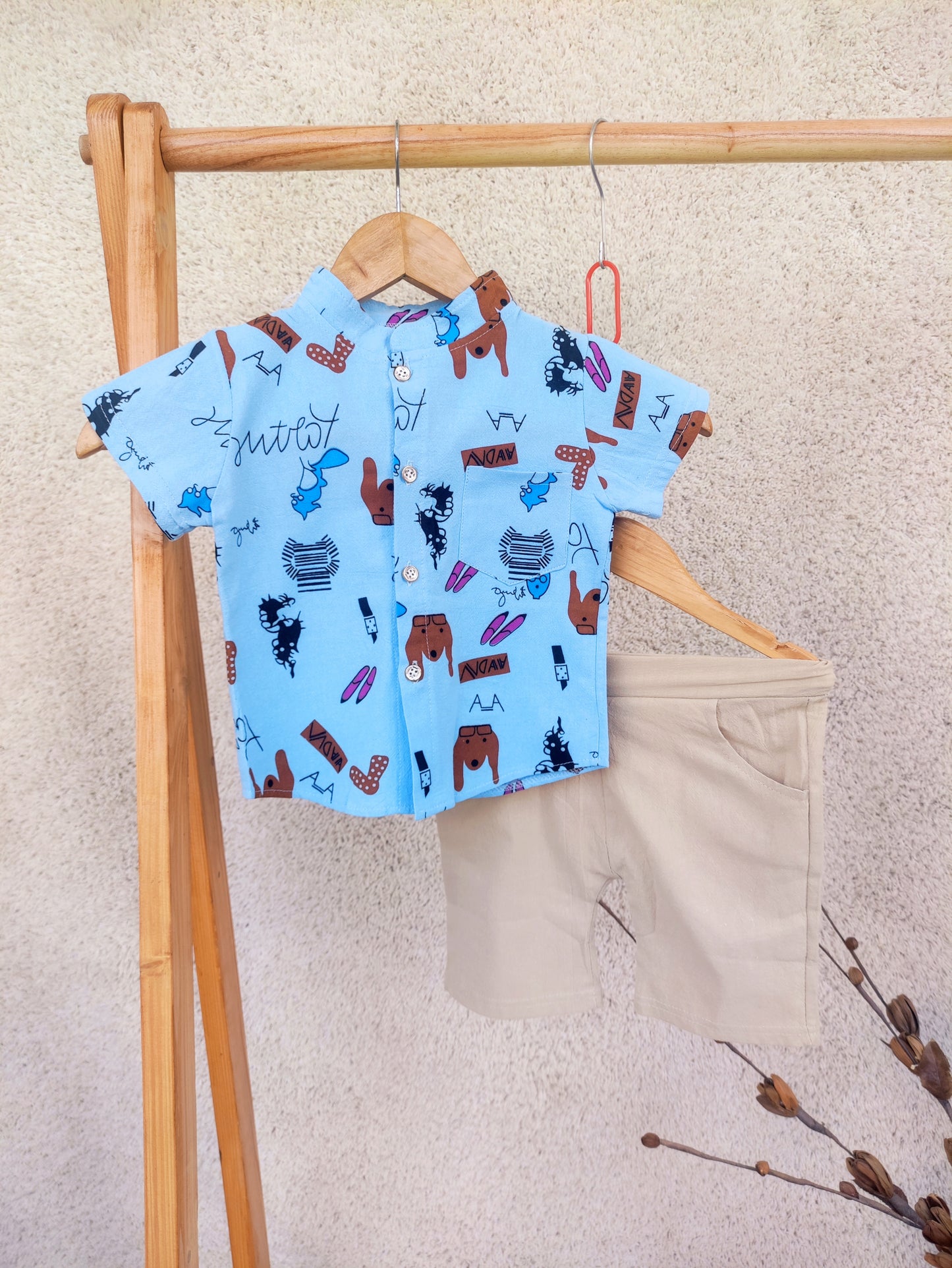 Funky Cotton Shirt with Shorts Set |Graffiti Blue -FS1010