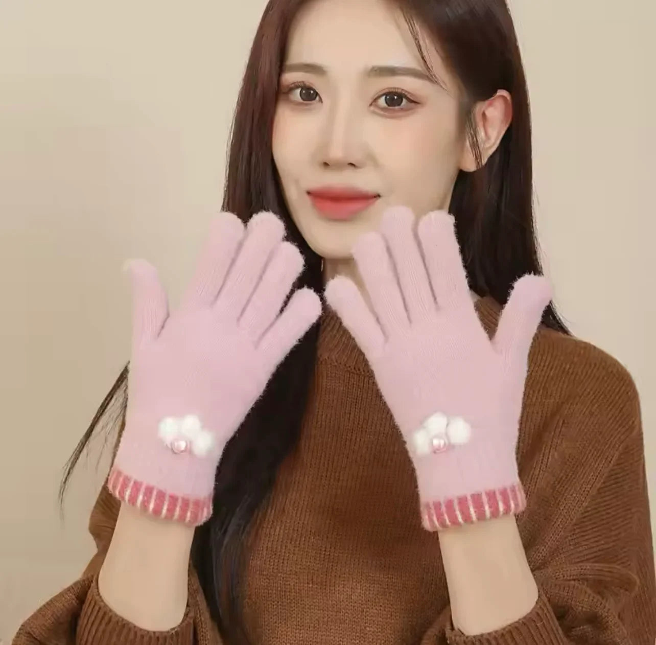 Key Crown Full Finger Gloves With Bead - Maa Sadqay