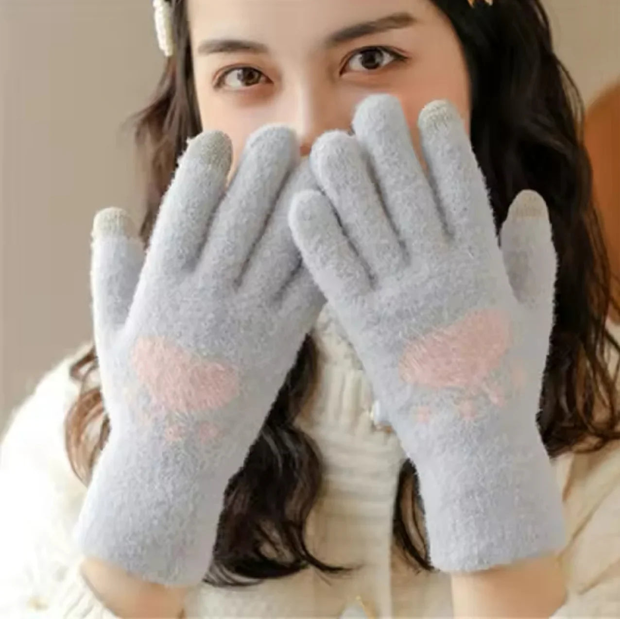 LADIES TOUCH SCREEN HEART PLUSH GLOVES - Maa Sadqay