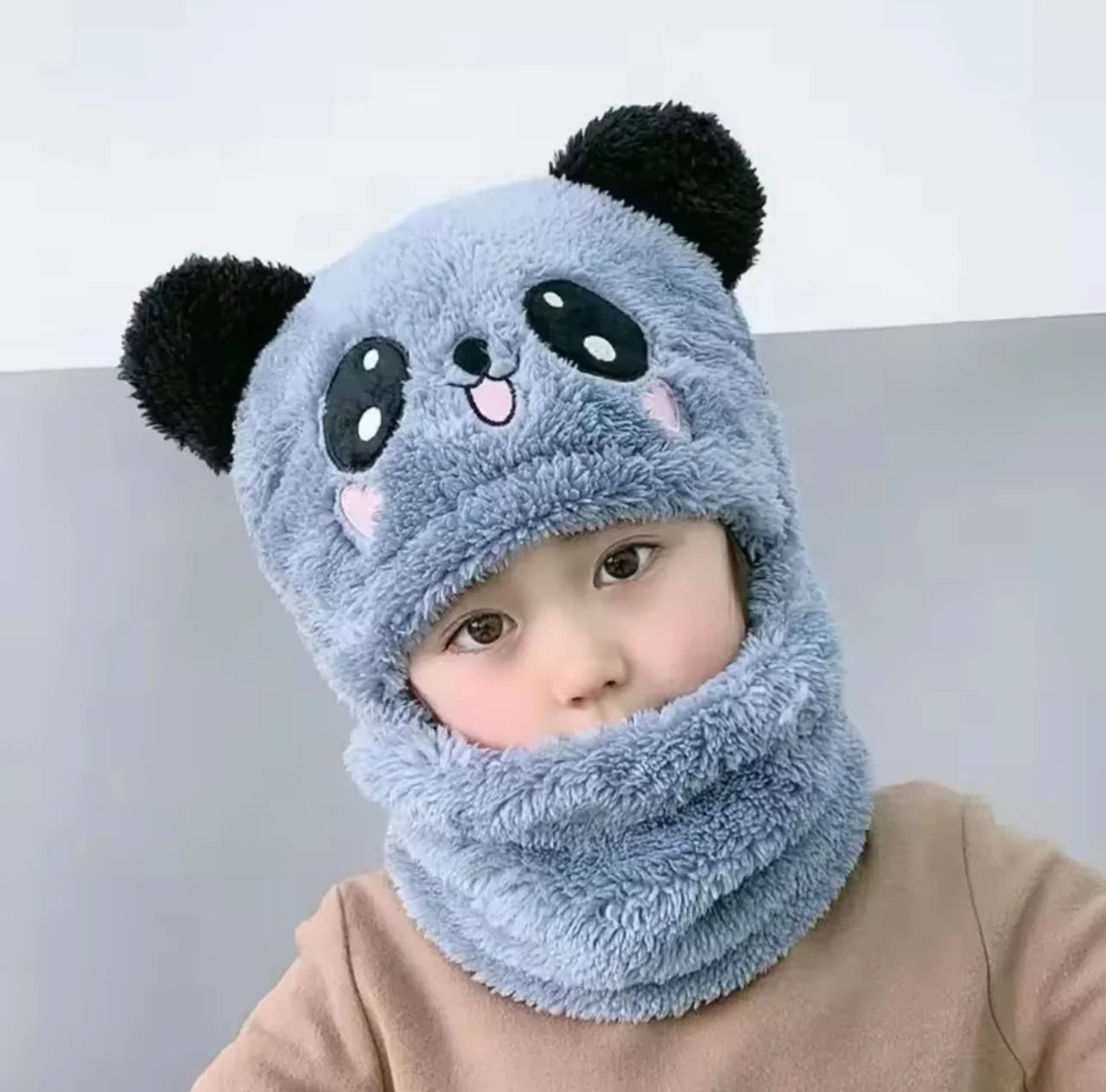 BC112 - Plush Panda Cap with neck Warmer - Free size - Maa Sadqay