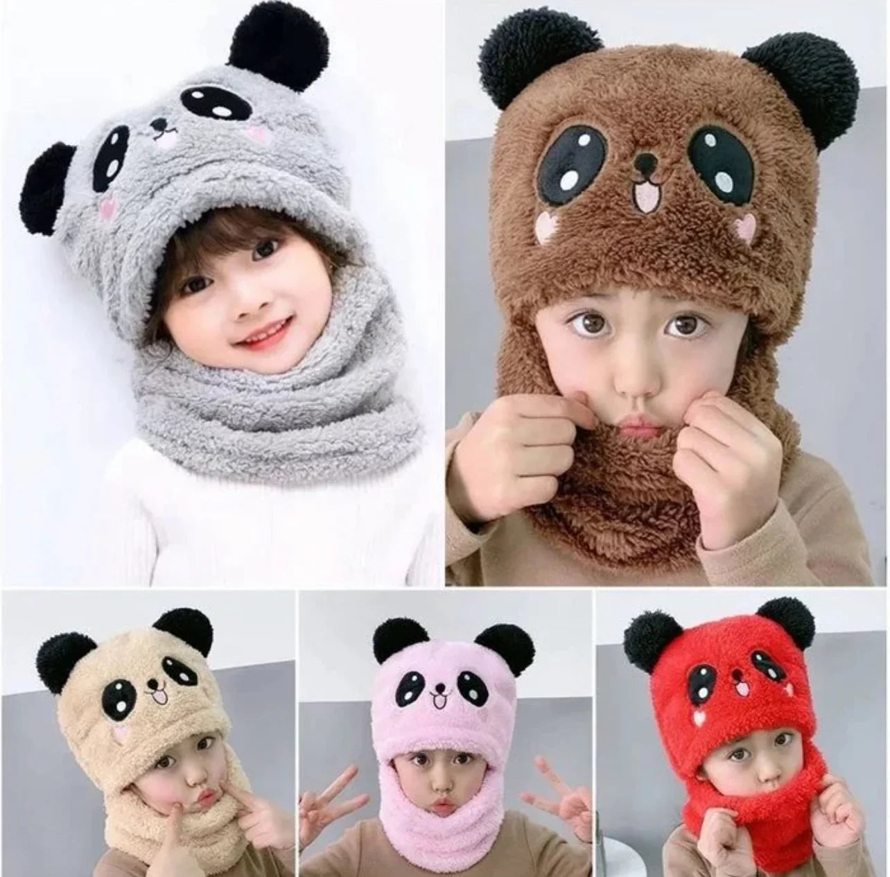 BC112 - Plush Panda Cap with neck Warmer - Free size - Maa Sadqay