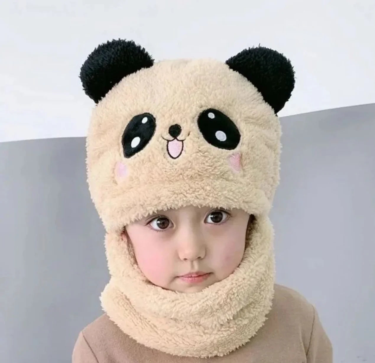 BC112 - Plush Panda Cap with neck Warmer - Free size - Maa Sadqay