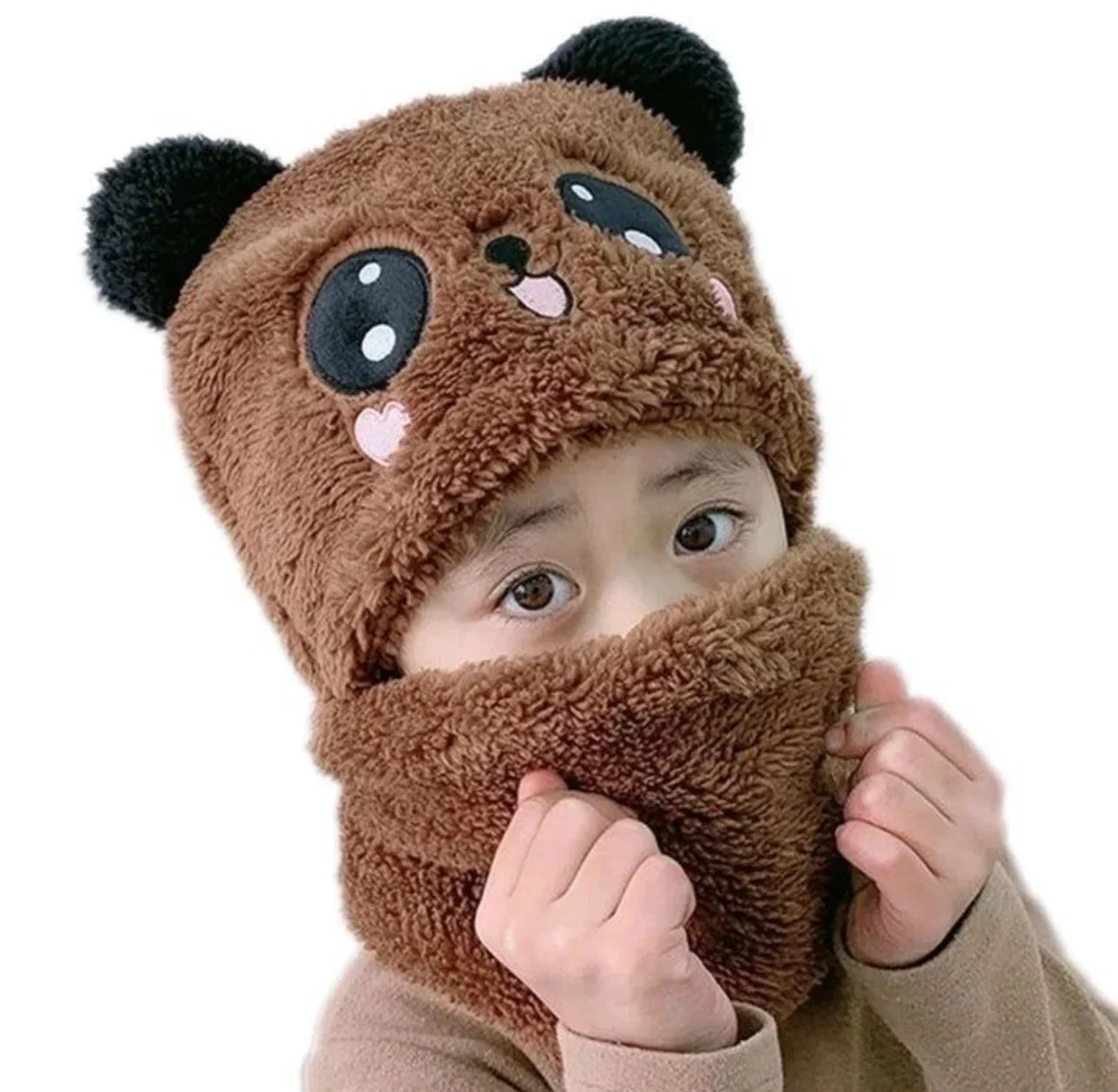 BC112 - Plush Panda Cap with neck Warmer - Free size - Maa Sadqay