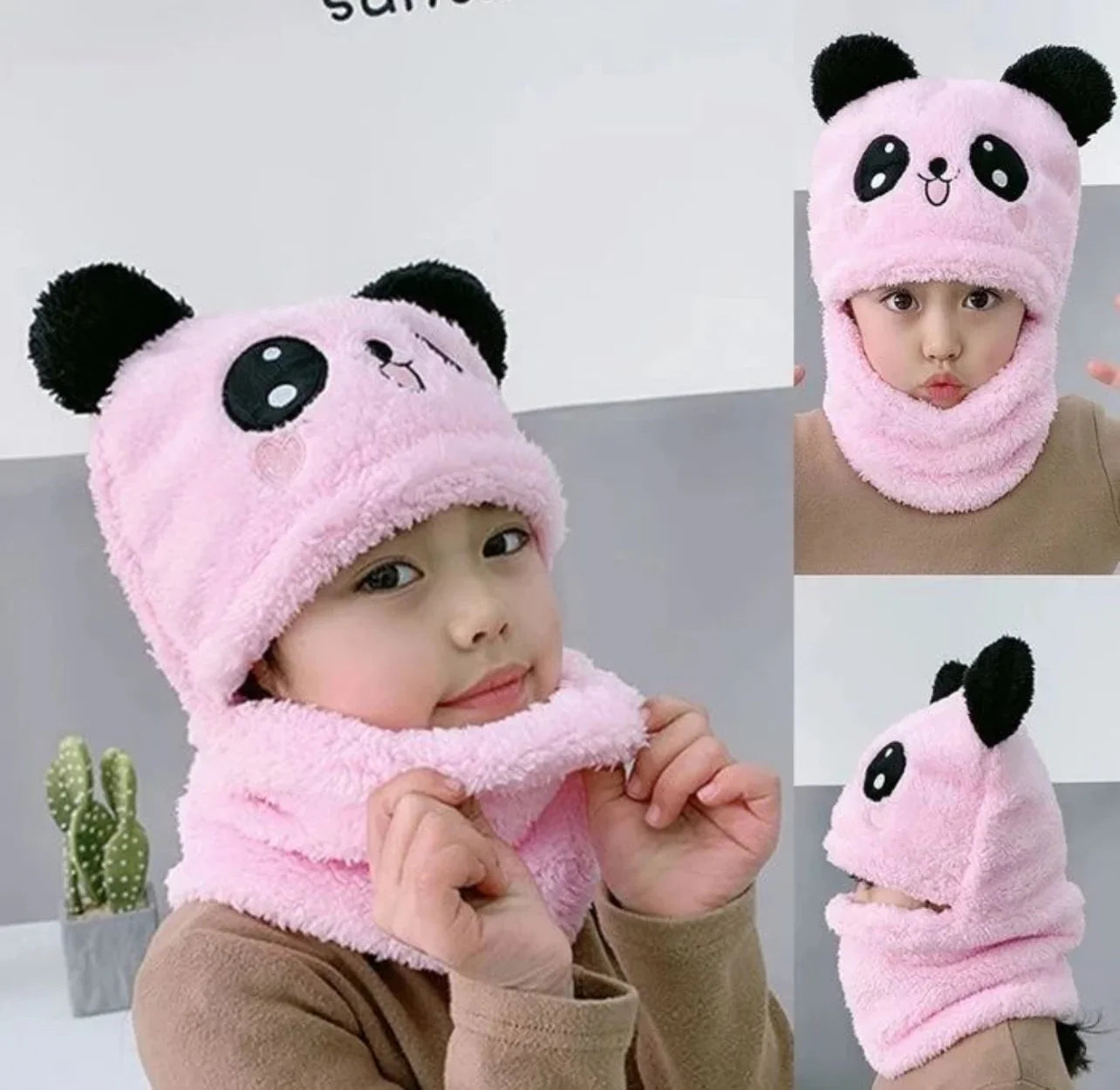 BC112 - Plush Panda Cap with neck Warmer - Free size - Maa Sadqay