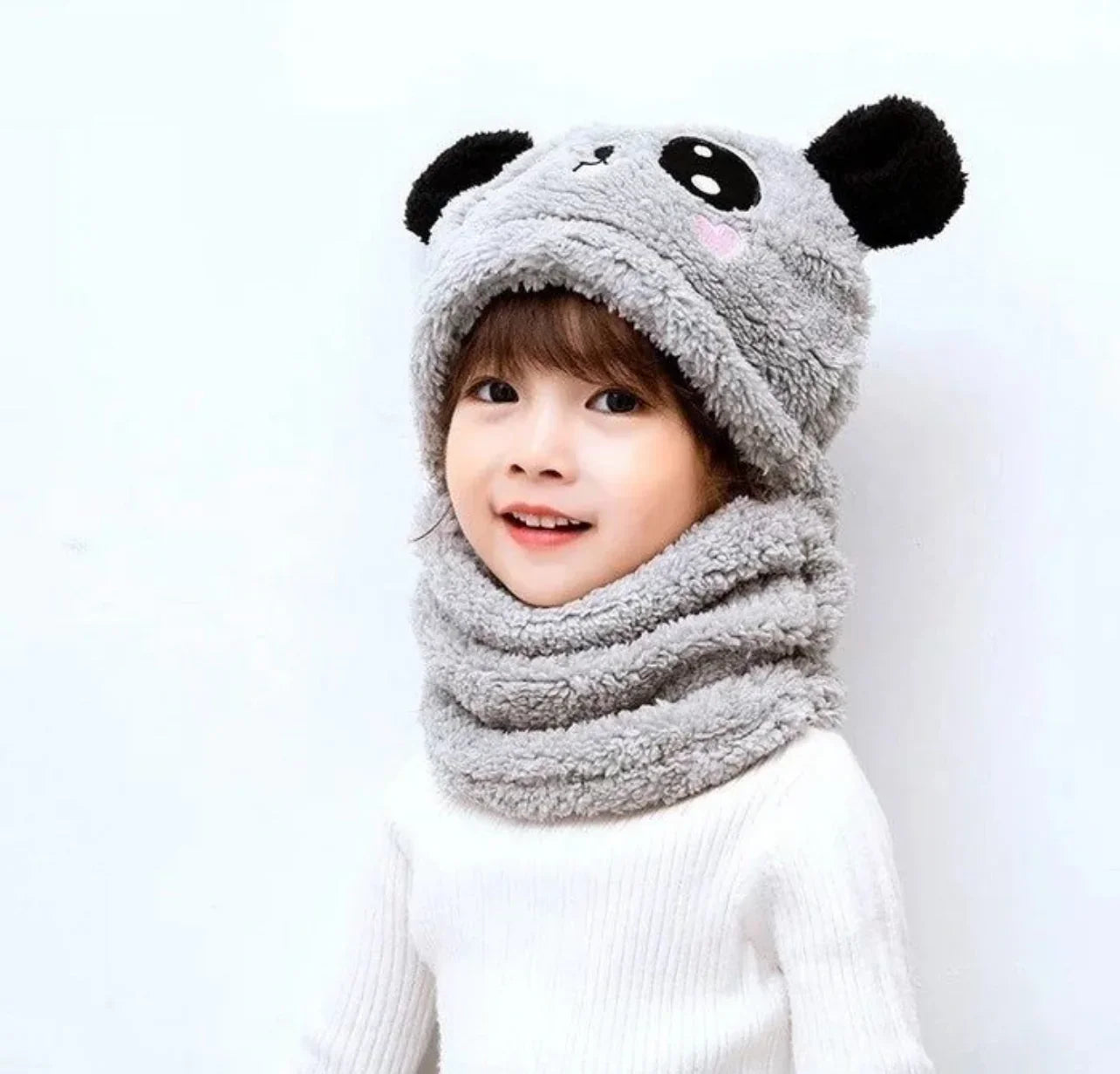 BC112 - Plush Panda Cap with neck Warmer - Free size - Maa Sadqay