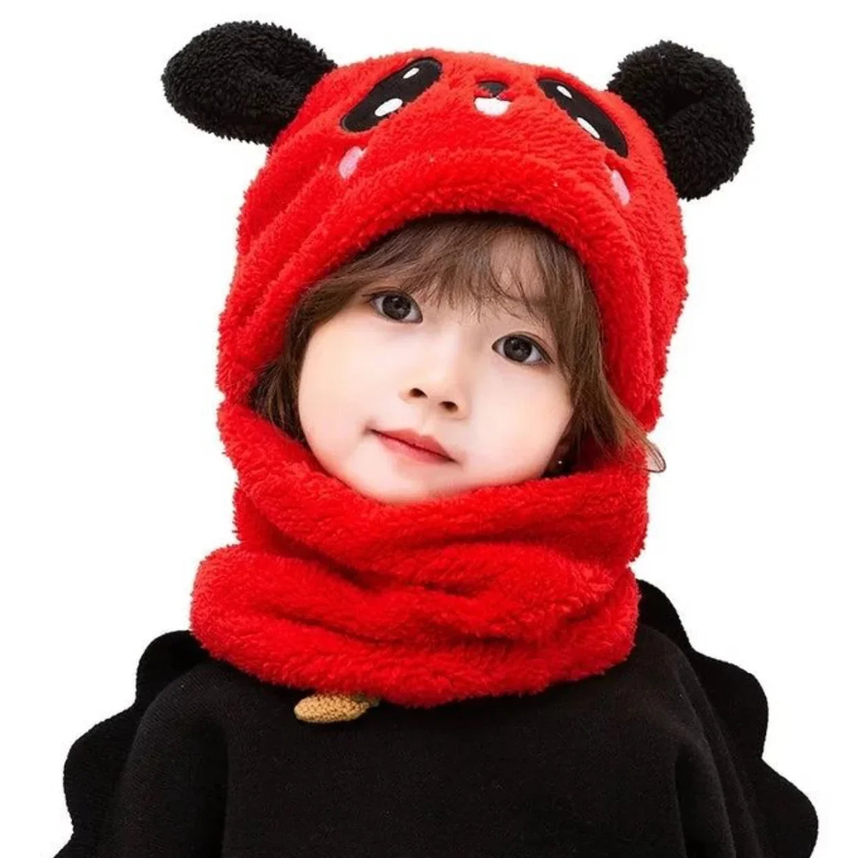 BC112 - Plush Panda Cap with neck Warmer - Free size - Maa Sadqay