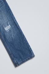 Unisex Blue Ripped Wide-Leg Denim Jeans - DJ6
