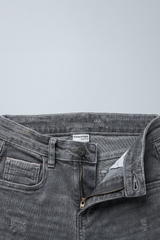 Boys Grey Charcoal Slim-Fit Ripped Denim Jeans - DJ11