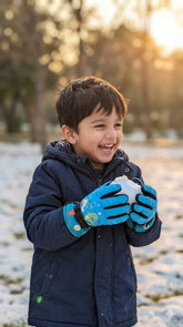 Kids Warm Snow SKi Waterproof Parachute Gloves For Boys/Girls- Dino 6-12 y