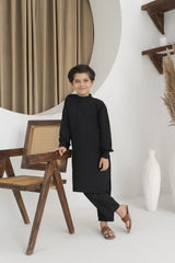 Boys Festive Kurta Pajama Set - Plain Silk Black