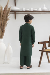 Raw silk festive kurta Pajama For Boys -Emerald Green