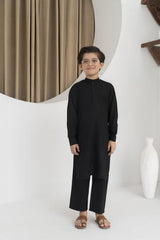 Boys Festive Kurta Pajama Set - Plain Silk Black