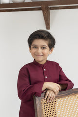 Raw silk festive kurta Pajama For Boys - Maroon