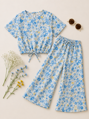 Floral Sky-Crop-top with Bell Bottom -CT171