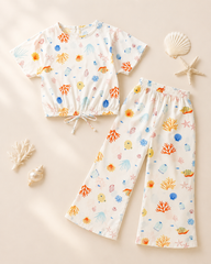 White Ocean crop-top with Bell Bottom -CT142