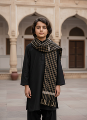 Boys Premium Checkered Woolen Shawl - Black