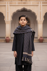 Boys Premium Checkered Woolen Shawl - Navy blue