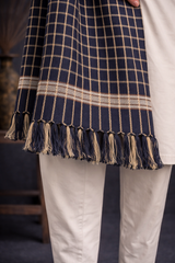 Boys Premium Checkered Woolen Shawl - Navy blue