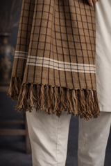 Boys Premium Checkered Woolen Shawl - Light Brown