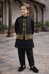 Boys 3 Piece Waistcoat Suit – Kurta Shalwar/Pajama Set - Art 586 BB - Maa Sadqay