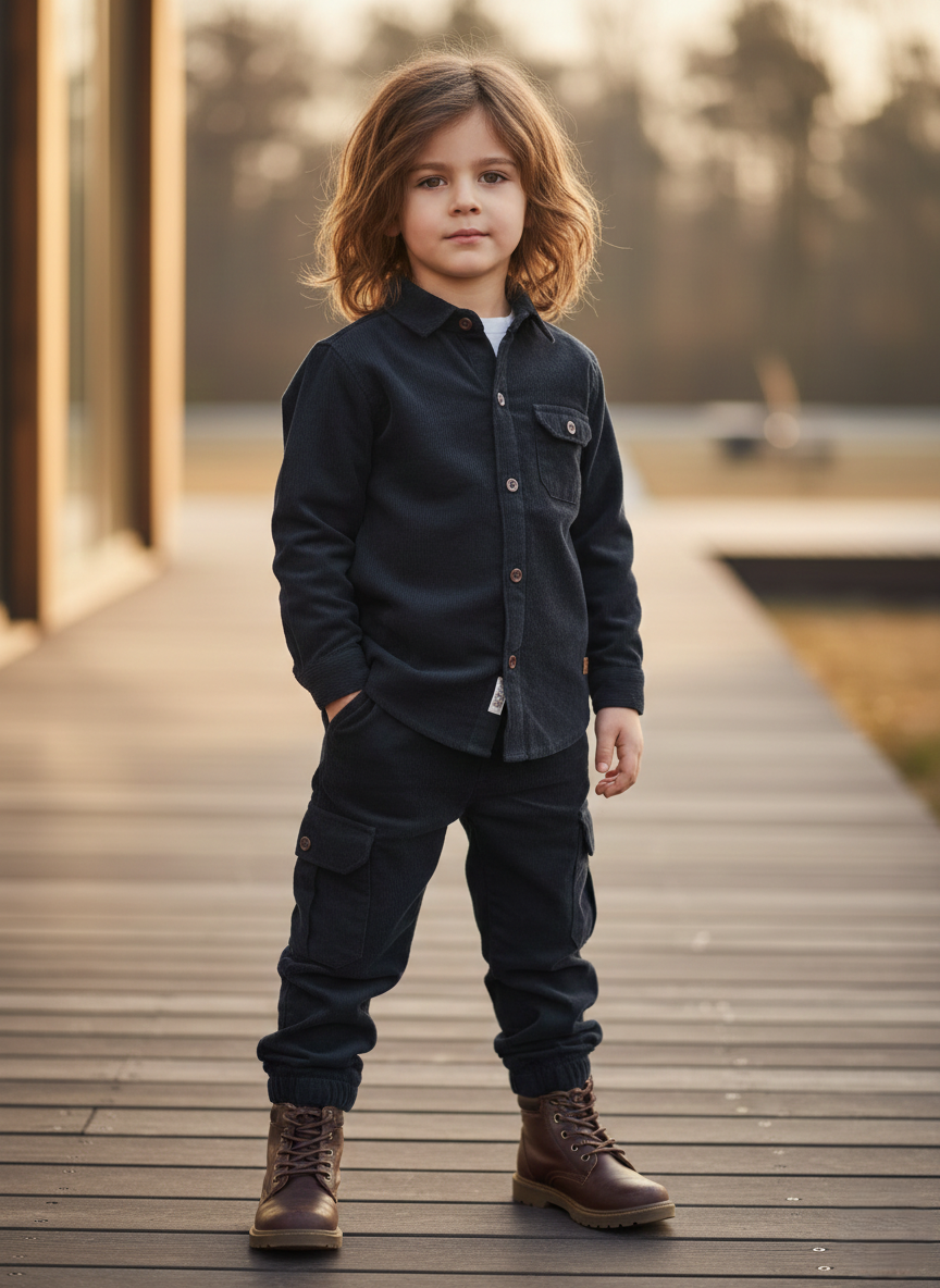 Corduroy Co-ord set for boys- Navy Blue cc2