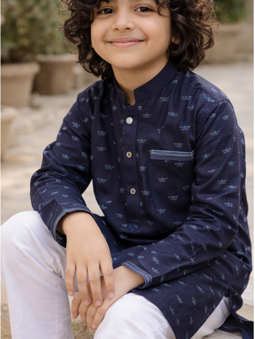 Navy Sailors Printed Kurta Pajama For Boys - Maa Sadqay