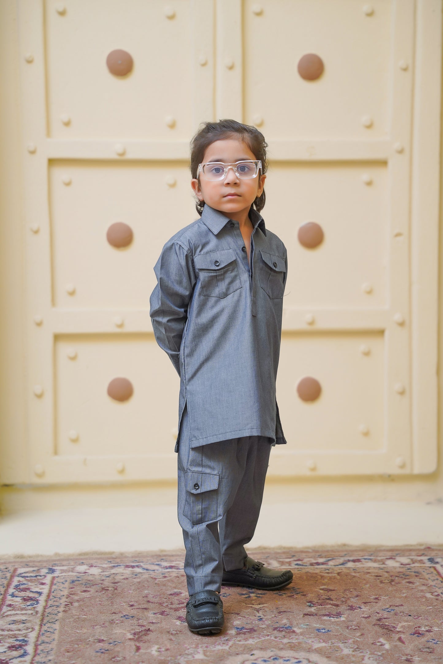Boys Double Pocket Co-ord Set - Textured Grey
