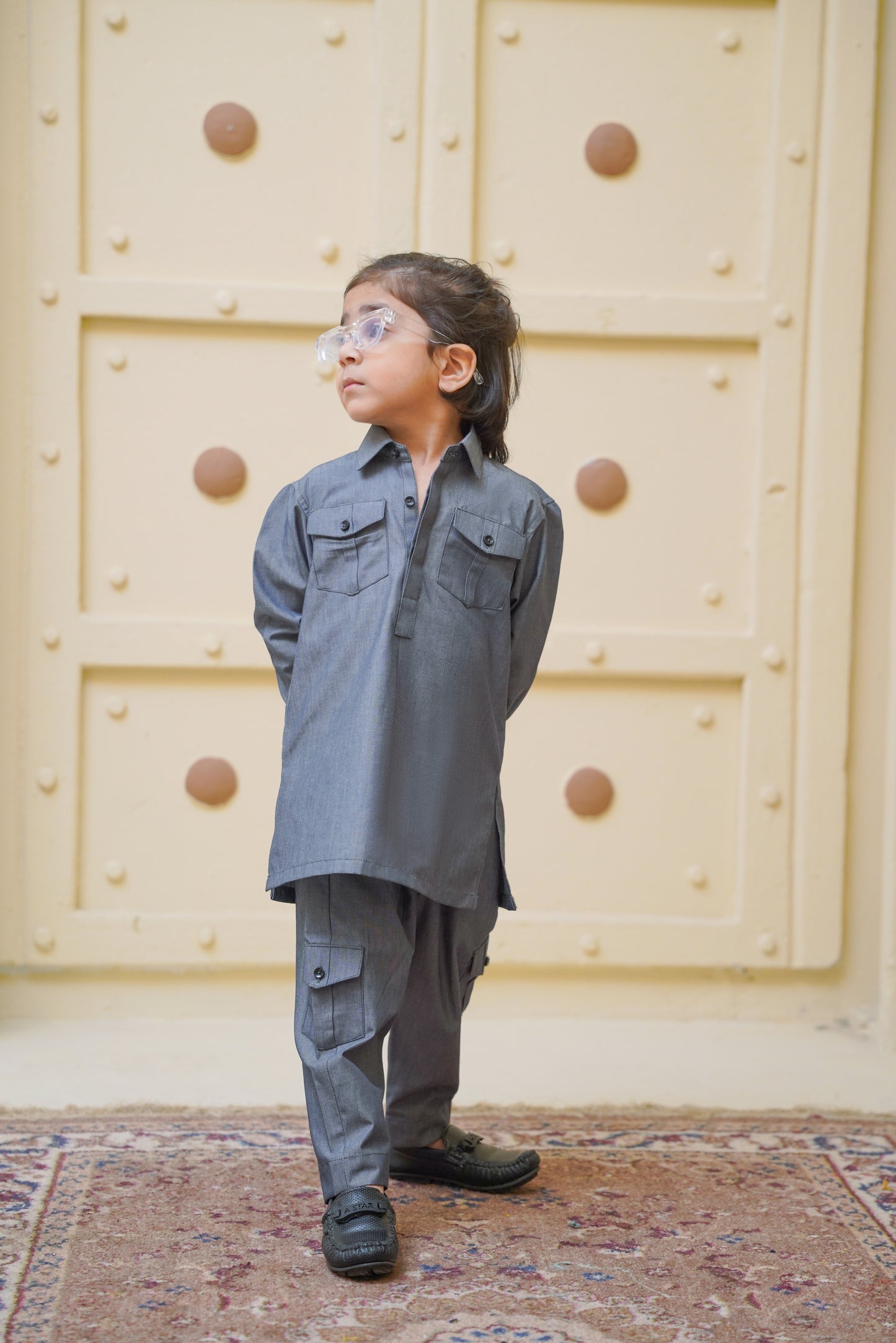 Boys Double Pocket Co-ord Set - Textured Grey