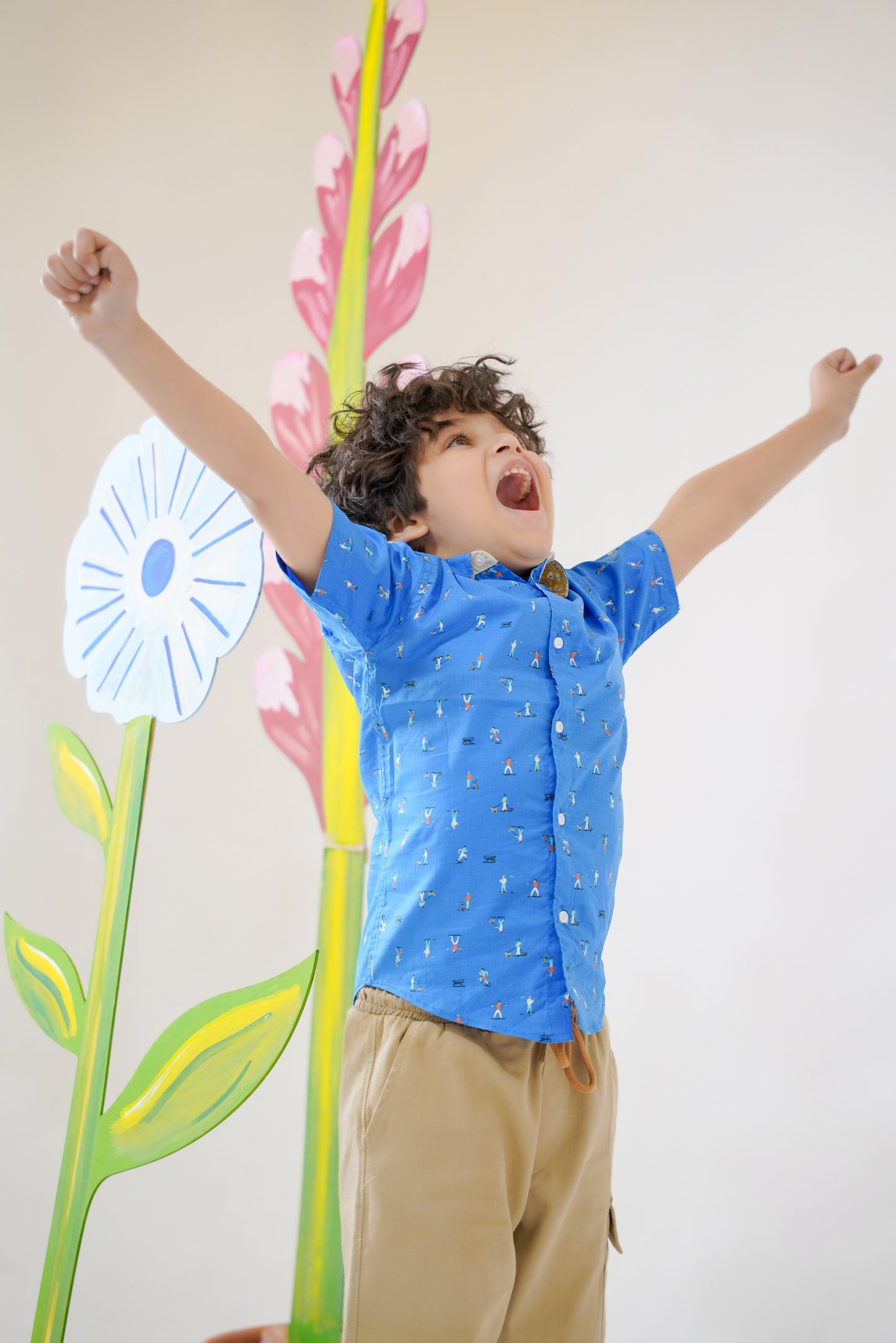 Playful Printed Royal Blue Casual Shirt -BCS01 - Maa Sadqay