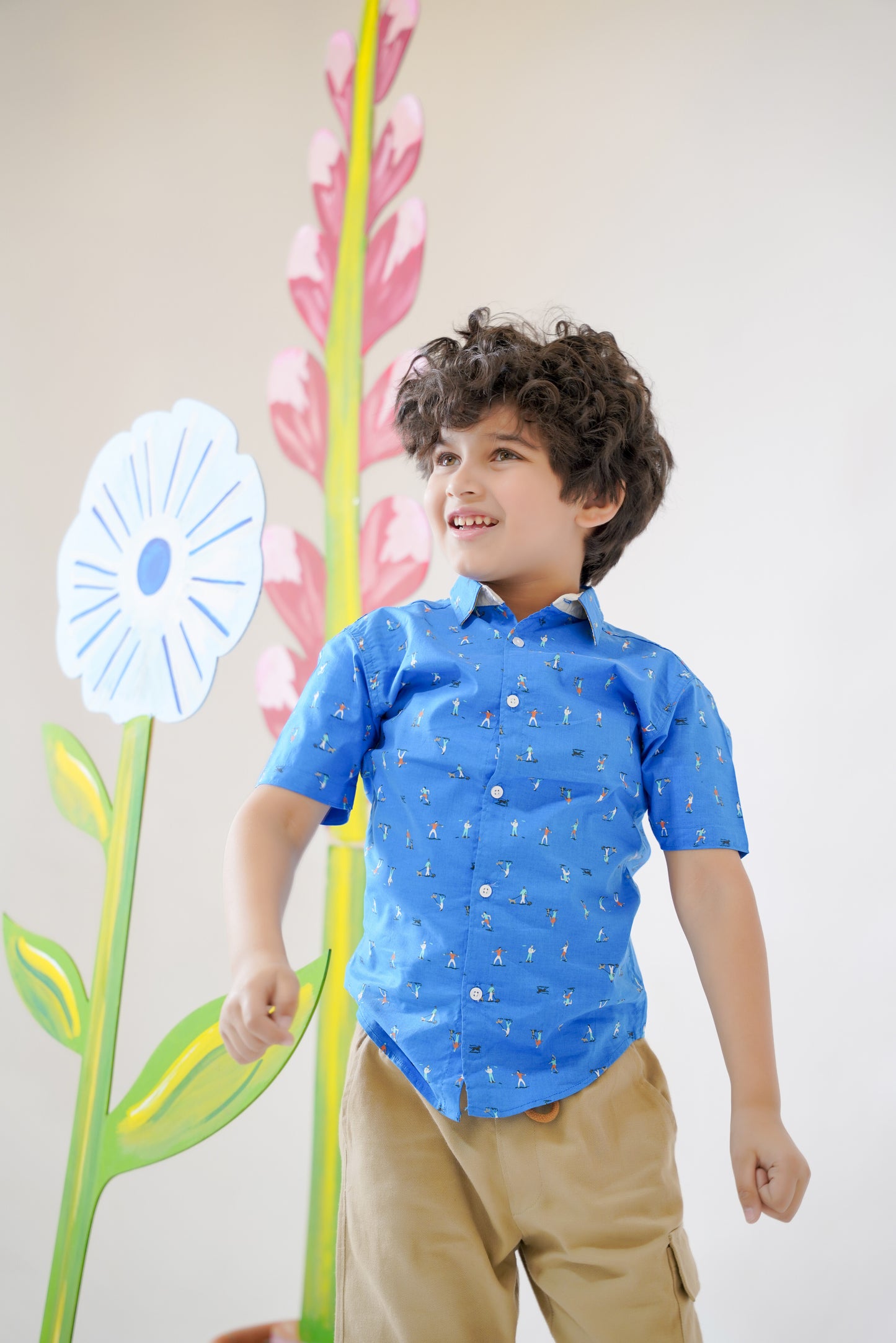 Playful Printed Royal Blue Casual Shirt -BCS01 - Maa Sadqay
