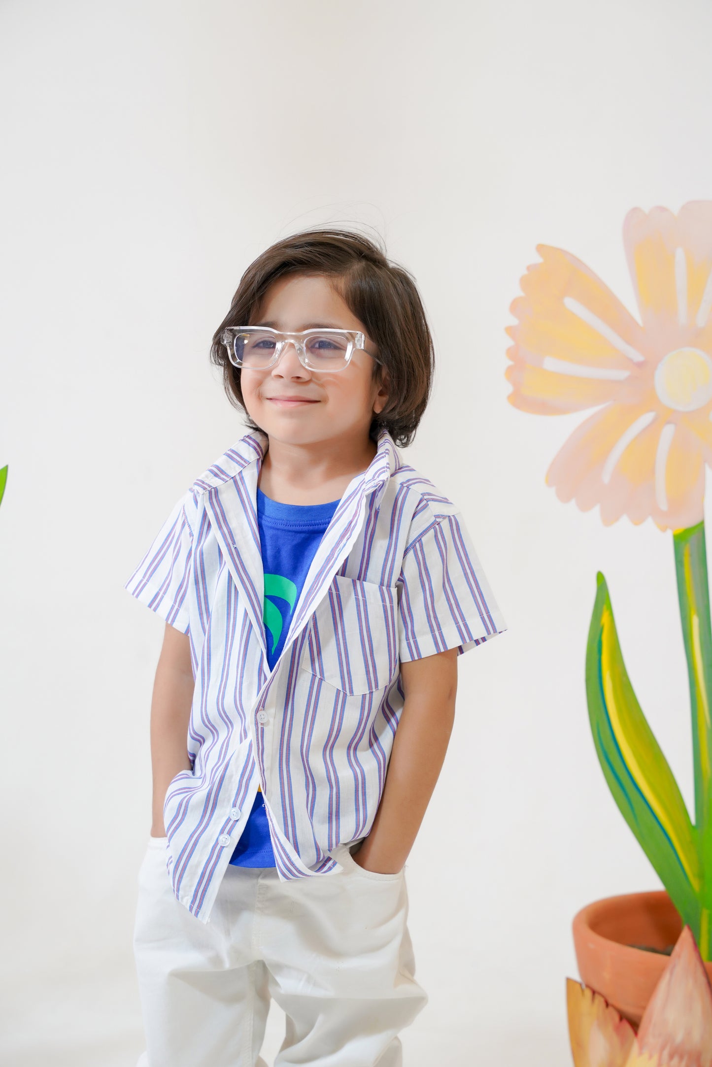 White Striped Double Shirt -Blue Inner -DS112
