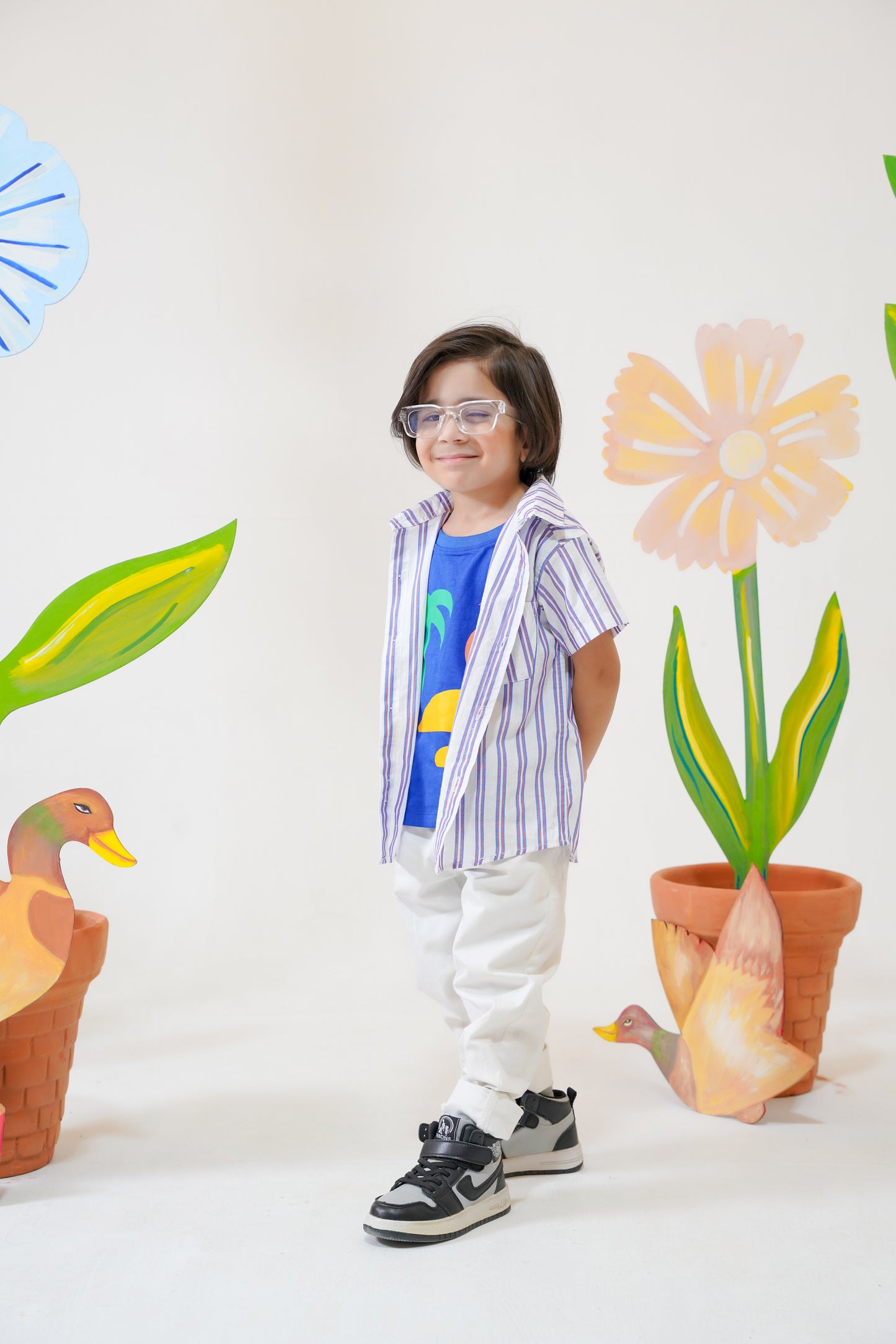 White Striped Double Shirt -Blue Inner -DS112