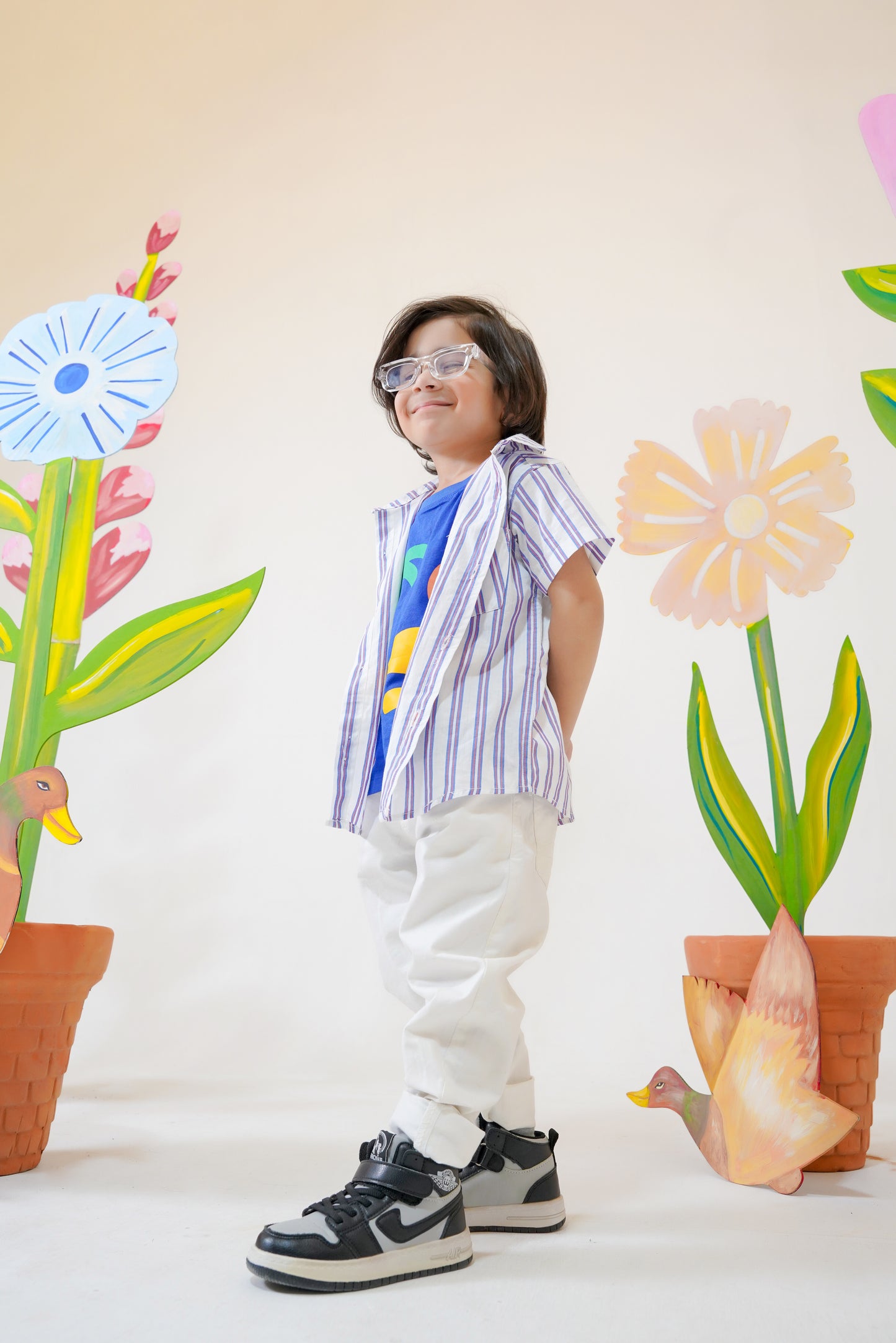 White Striped Double Shirt -Blue Inner -DS112
