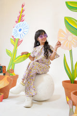 Purple with Yellow Flowers crop-top with Bell Bottom -CT146