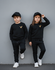 Premium Quilted Fleece Unisex Jogger Suit for Kids - Black