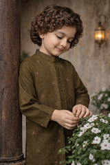 Boys 3 Piece Gown Suit – Kurta Pajama Set - Art 2076 Brown