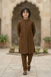 Boys 3 Piece Gown Suit – Kurta Pajama Set - Art 2076 Rust